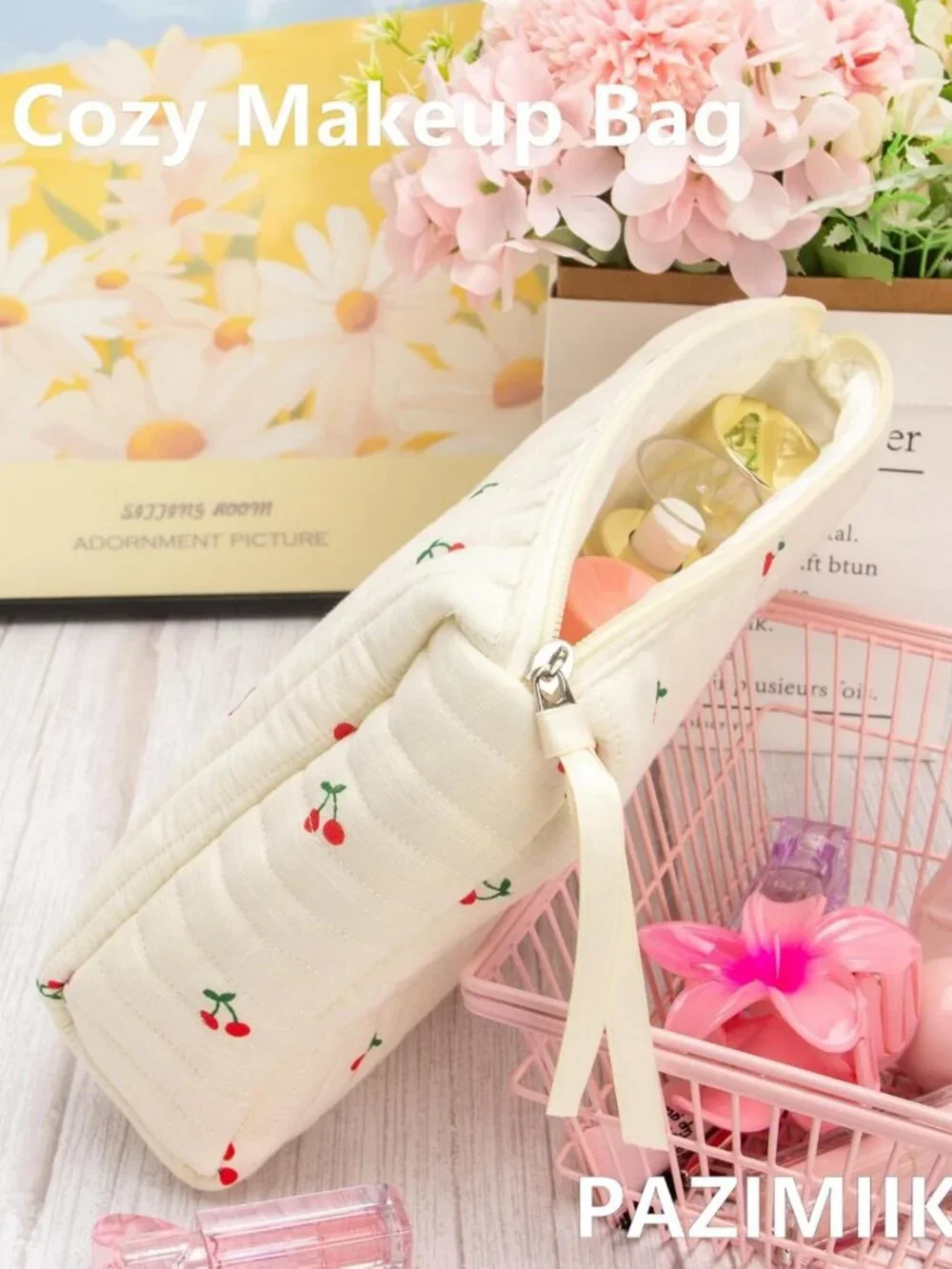 3 Piece Quilted Makeup Bag Set - Cute Zipper Organizer for Cosmetics, Toiletries